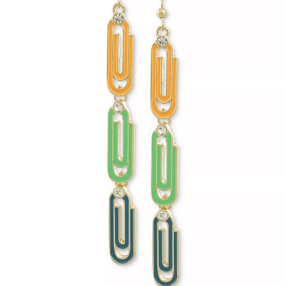 Gold-Tone Pavé Multicolor Paperclip Linear Drop Earrings